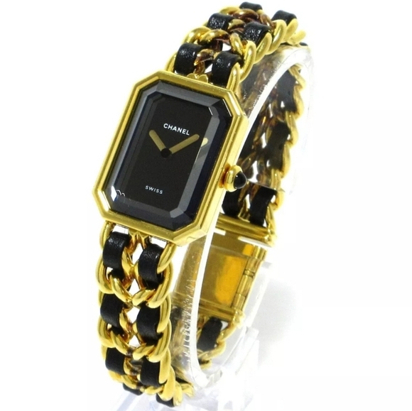 Auth CHANEL Premiere H0001 Gold Black Women's Wrist Watch - Picture 1 of 11